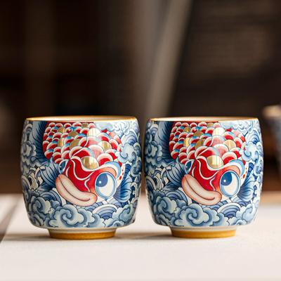 Chinese Retro Dragon Fish Ceramic Tea Cup Creative Master Cup Ceramic Kung Fu Tea Set Single Cup Teacup Household Drinkware New
