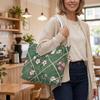 Vintage Green Floral Tote Bag for Women Casual Daily Shopping Handbag with Cute Flower Pattern