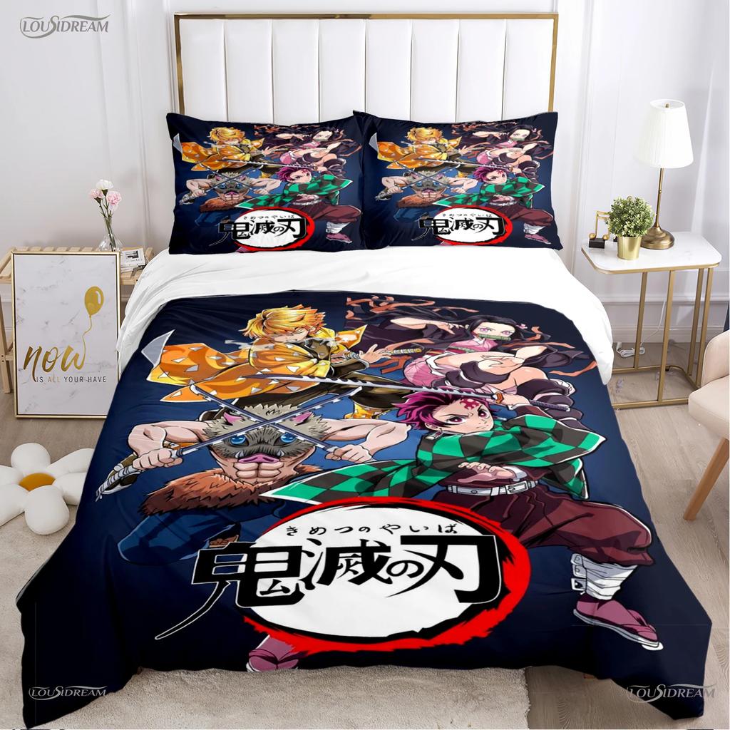 Cartoon De-Demon-Slayer All Season Duvet Cover Comforter Bedding Sets Soft Quilt Cover and Pillowcases Single/Double/Queen/King