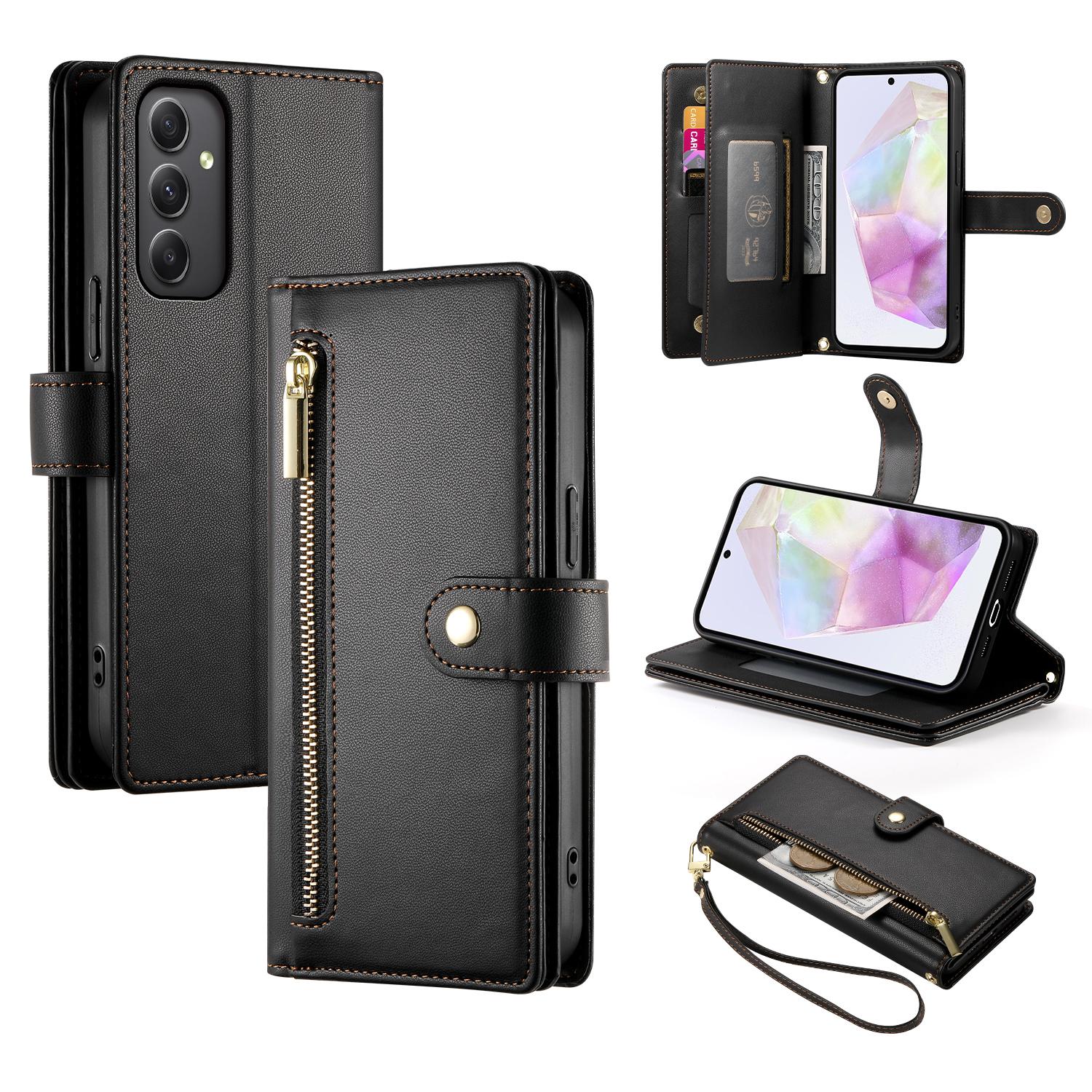 

DF-011 For Samsung Galaxy A35 5G Case PU Leather Zipper Pocket Folio Flip Phone Cover Black