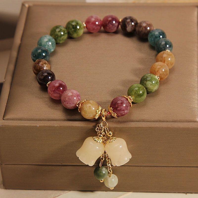 Bracelet Coloré en Pierre Naturelle, avec Pendentif Fleur, Bracelet Style Ethnique, Cadeau Parfait pour Petite Amie ou Meilleure Amie