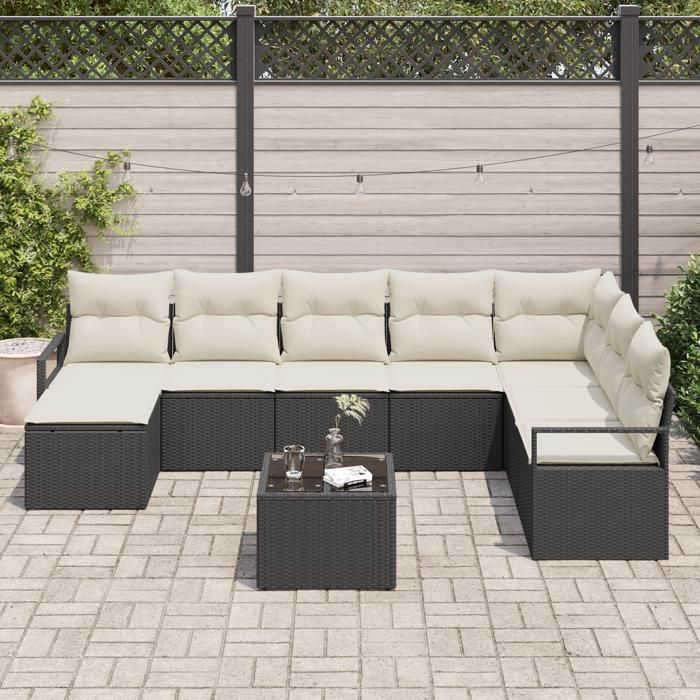 8-piece Garden Sofa Set with Brown Poly Rattan Cushions, 2-seater Garden Sofa with Storage 3355176