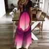 Women Plus Size V Neck Short Sleeve Colorful Swirl Printed Long Maxi Dress