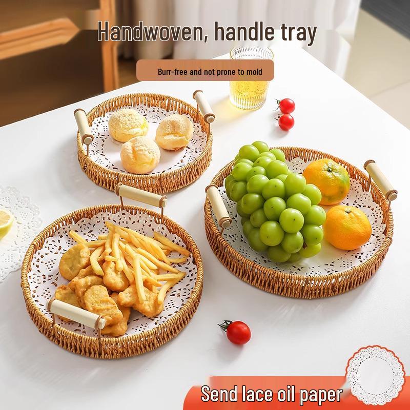Gewebter Rattan Snack- und Obstteller - Gebäck-, Kuchen-, Brot- und Trockenfrüchtekorb für Wohnzimmer
