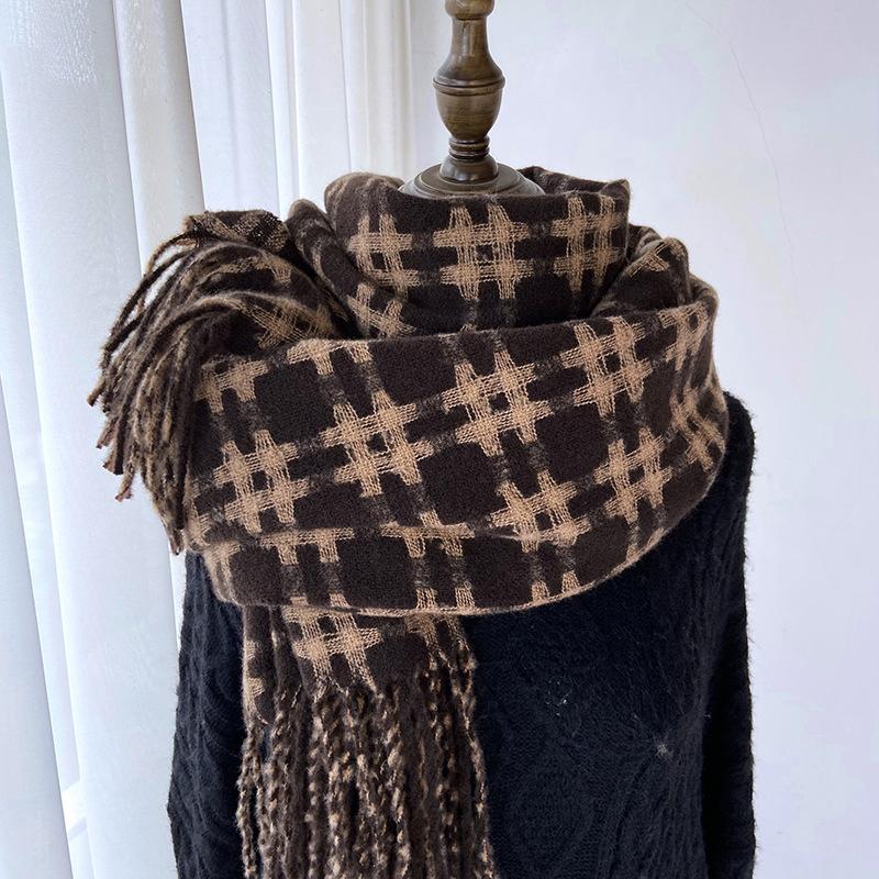 Plaid Scarf Women's Winter New Retro Warm Scarf Imitation Cashmere Shawl