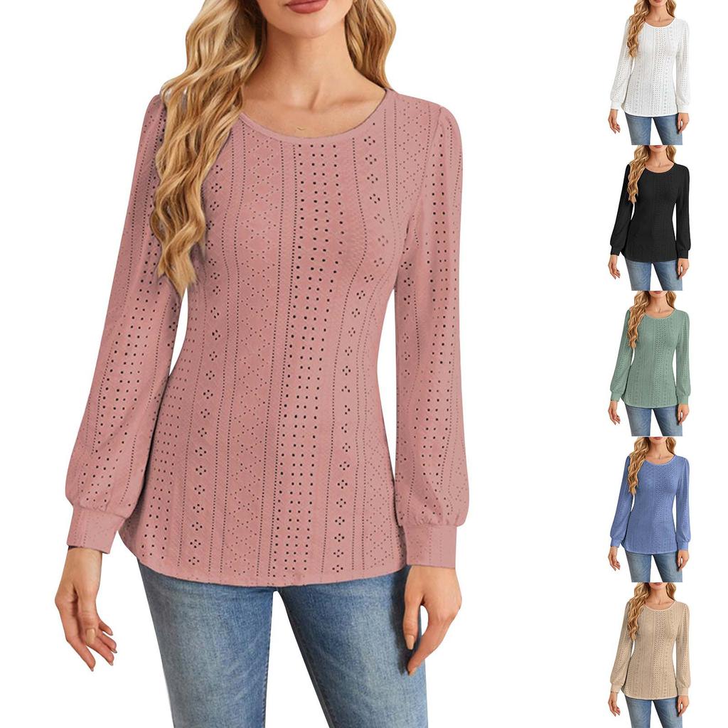 Women's Fashion Casual Solid Color Puff Sleeve Long Sleeve Top T-shirt