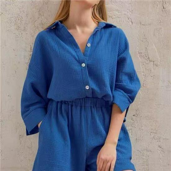 2025 Women's Summer Casual Pure Cotton Shirt and Shorts Set