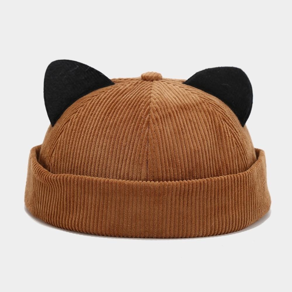 

Hip Hop Corduroy Beanies Hat Cute Ears Four Seasons Melon Skin Hats Adjustable Brimless Hats Men верблюд