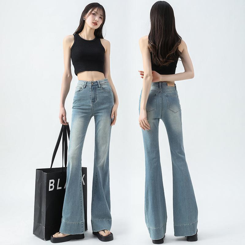 Jeans for Women In Spring and Autumn New Style High Waist Slim Horse Hoof Small Bell-bottom Pants for Women In Summer