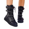Fashion 2025 Plus Size PU Women's Boots Round Toe Side Zip Low Heel Mid-Calf Boots Belt Buckle Lace Up Versatile Modern Shoes Zapatos