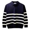 Striped Polo Collar Knitted Sweater For Men's Autumn And Winter Loose Casual Sweater Business Commuting Top