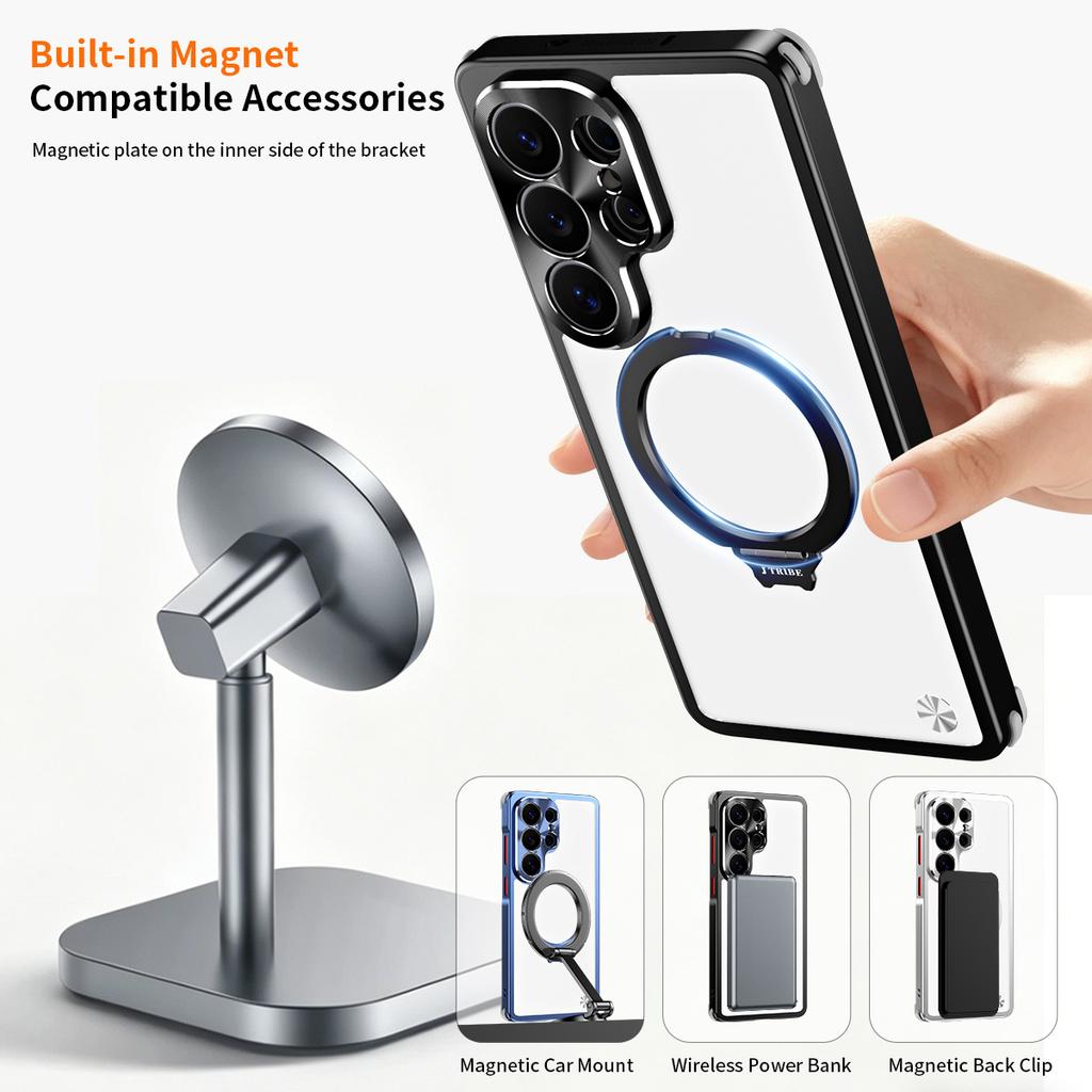 Luxury 360 Rotating Magnetic Kickstand Aluminum Alloy Case for Samsung S26 Ultra S25 Shockproof For Magsafe Metal Button Cover