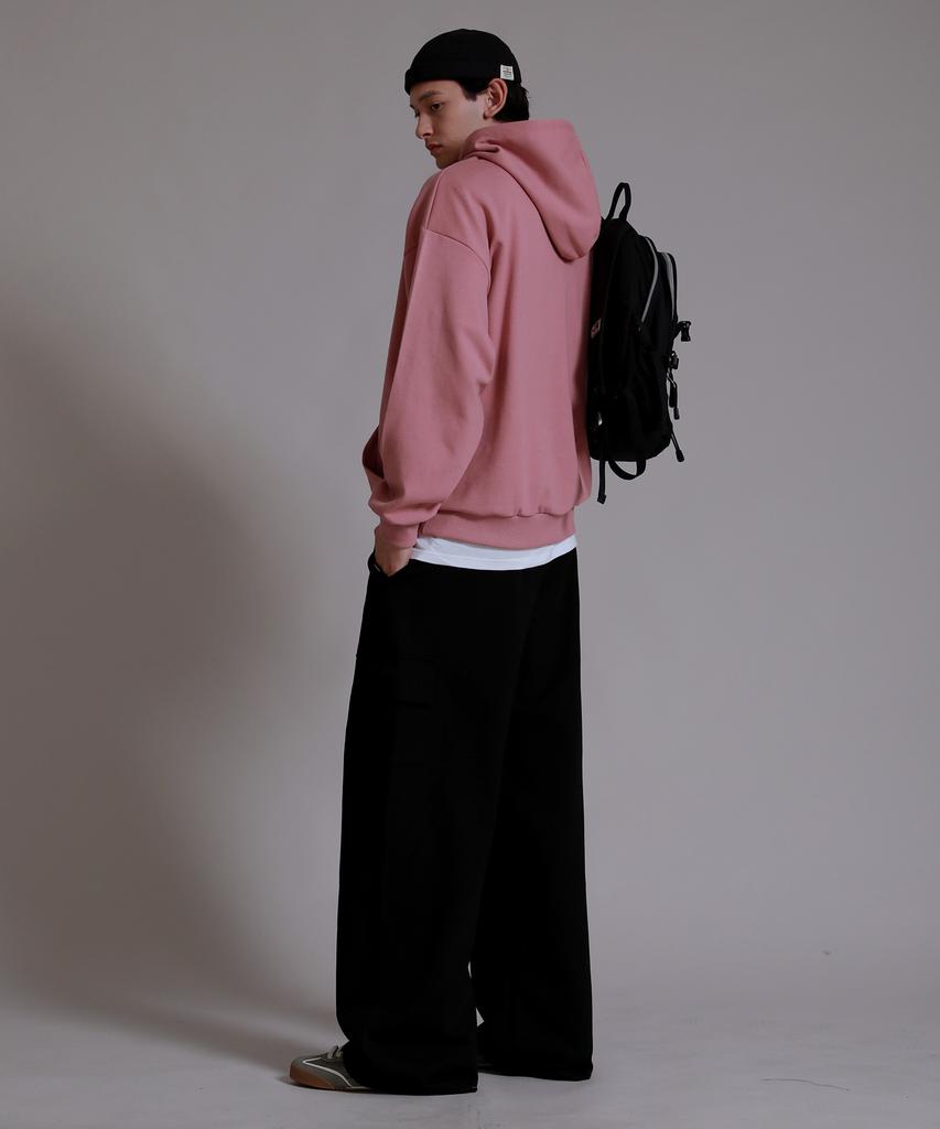 LIKE THE MOST Training Label Cargo Pintuck Wide Pants_Black