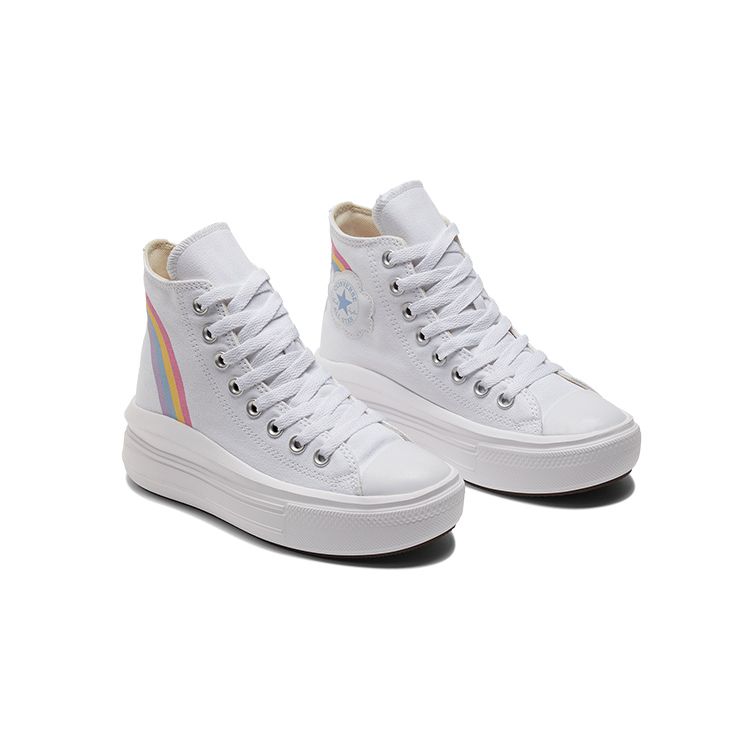 Converse Chuck Taylor All Star Move Platform High GS Rainbow Cloud Kids Sneakers White Jp-Blue Pink A04344C