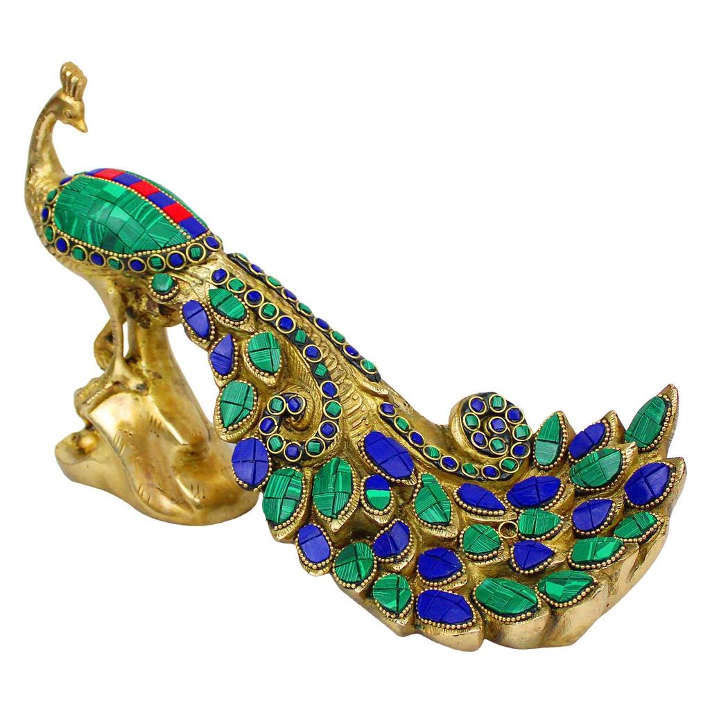 Pure Brass Unique Home Decor Item, Peacock Idol, Office Decor Length - 12 Inch