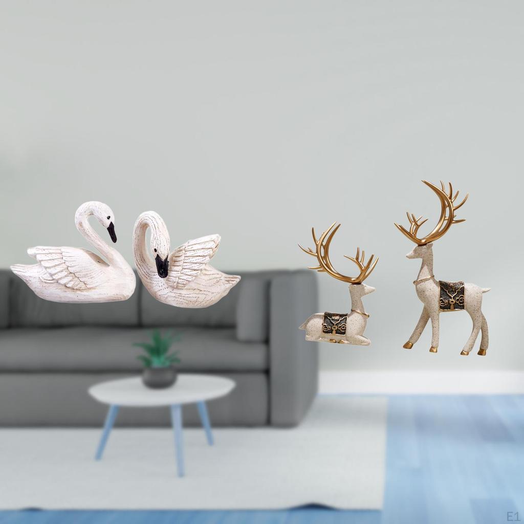 Resin Swan Reindeer Sculptures Figurines Cake Topper Ornaments Home Decor Couple Bird Deer Statues