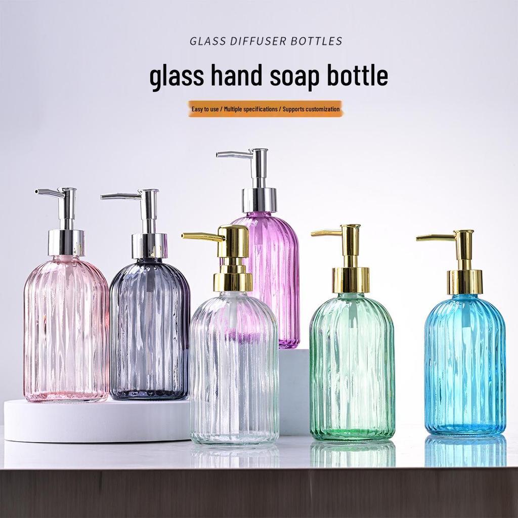 Nordic Large Capacity Vertical Stripe Glass Bottle for Hand Sanitizer, Shampoo, or Shower Gel