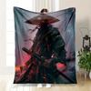 """Samurai-Krieger mit rotem Umhang und Schwert - Fantasy-Kunstdruck"Decke Flanell-Kuscheldecke für Sofa, Bett, Reisen, Camping, Büro, Couch, C"""