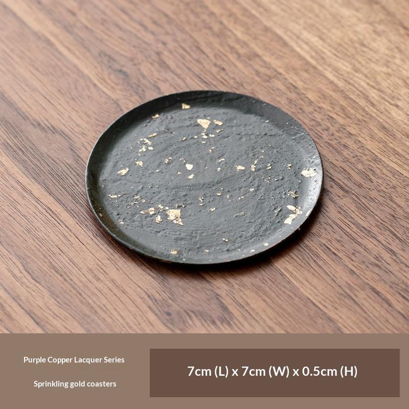 

Pure Copper Lacquer Gold-sprinkled Coaster Handmade Retro Coaster Small Tea Coaster Tea Ceremony Spare Parts