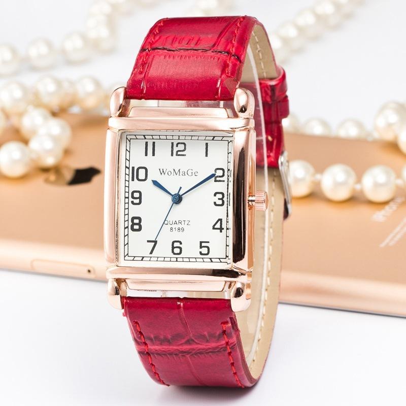 Women Watch Square Quartz Wristwatch Rectangle Leather Female Clock