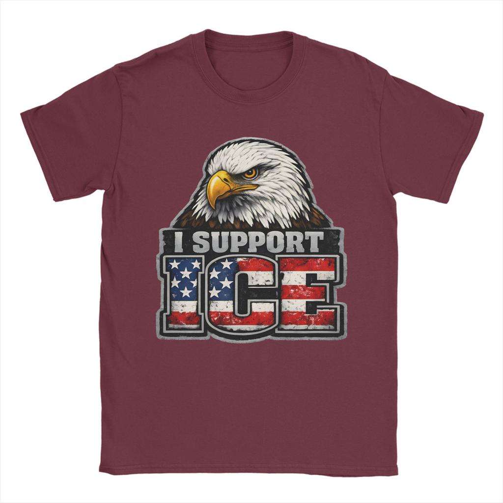 Unisex TShirts I Support ICE Patriotic American Flag Bald Eagle Novelty Pure Cotton Tees Short Sleeve  T Shirt O Neck Clothes Gift