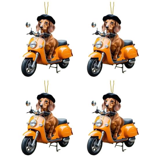 Vánoční dekorace Štěně Jízda na motocyklu Akrylový přívěsek Vánoční stromeček na zavěšení do auta na prázdniny