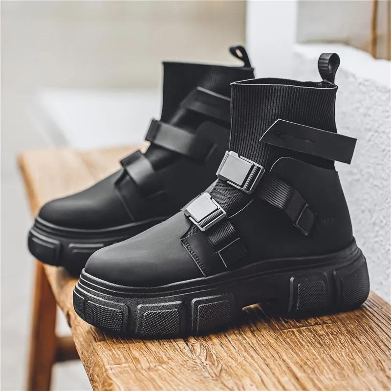 

Men Platform Ankle Boots Fashion Sock Boots Sneakers Brand High Quality Motorcycle Boots Casual Outdoor Slip On Shoes 39-44 44 чорний