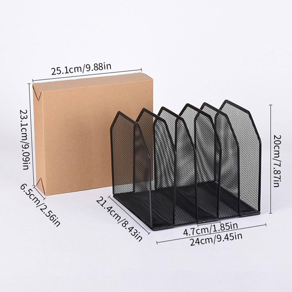 5/7 Segment Mesh Desk Organizer Adjustable Black Iron Bookshelf Vertical Office File Rack Mesh File Folder Stand Sorter