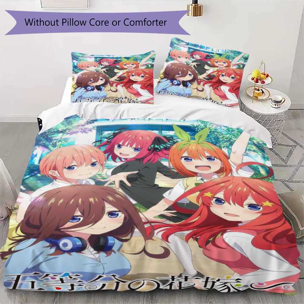 

5toubun no hanayome Pattern Bedding uilt Set uilt Cover Pillowcase Home Decoration Birthday Gift (1 * duvet cover + 2 * pillowcase without core) 135x200cm