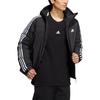 adidas Solid Striped Logo Print Hooded Zip Down Jacket Men Outerwear Black HN2123