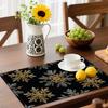 Set of 4/6 Christmas Snowflake Placemats, Featuring a Luxurious, Metallic Snowflake Design Made of Linen, Perfect for Holiday Table Decor, Festive Dec