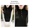 Women's 100% Wool Half-Open Button-Up Knit Vest - Sleeveless, Versatile, Solid Color Pullover with Half-High Collar