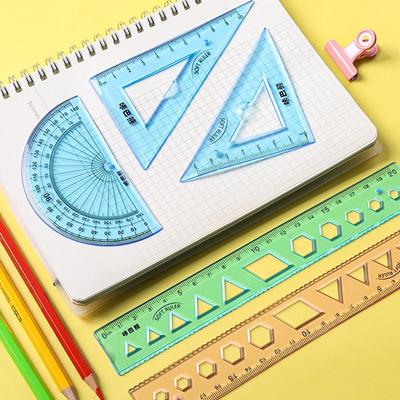 4pcs Soft Ruler Suit 15cm 20cm Flexible Clear Scale Straight Triangular Rulers Protractor Measure Drawing School Supplies
