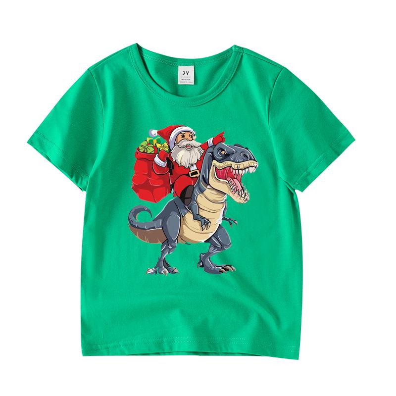 Boys' Red Short-Sleeve Christmas T-shirt with Customizable Pure Cotton Design