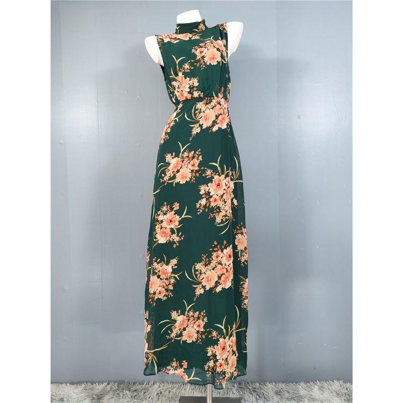 Export Single Lu Home Stand Collar Refined Stylish and Versatile Unique Exquisite Print Banquet Party Elegant Retro Dress