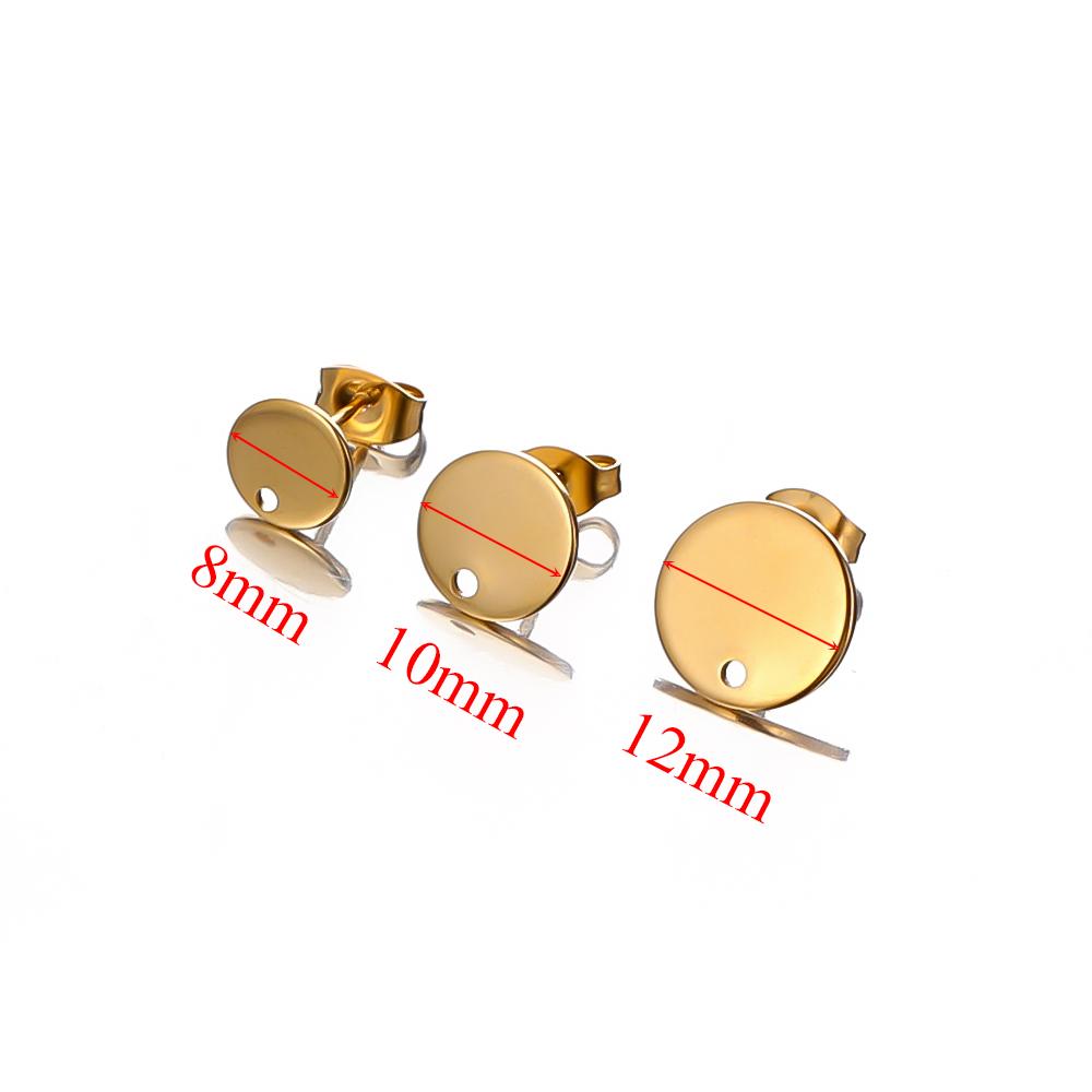 10pcs Gold Color Stainless Steel Round Flat Stud Earring Circle DIY Jewelry Making Earrings Findings Dangle Charms Accessories