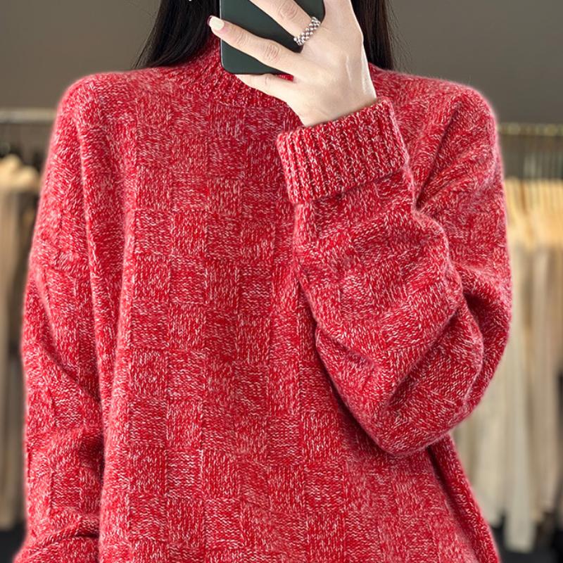 Half Turtleneck Cardigan for Women In Autumn and Winter New Loose and Versatile Cashmere Knitted Base Shirt Fashionable Versatile Thick Sweater