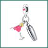 Argento S925 Resina Rosa Bottiglia da Cocktail e Shaker Ciondolo Perline Bracciale Collana Accessori per Artigianato Fai da Te