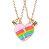 Set di 2 Collane con Ciondolo a Mezzo Cuore Colorato Catena con Perline Fascino Migliori Amici Choker Gioielli BFF Per Bambini Amicizia