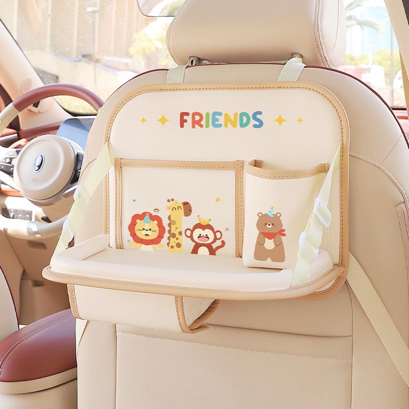 

Car Seat Back Water Cup Holder Car Foldable Small Table Board Seat Storage Bag Car Multifunctional Shelf Children pink elephant bear