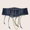 Lace Corset Punk Black Wide Belt With Chain Pu Leather Slimming Body Belts for Women Elastic High Waist Belt Female Cummerbunds