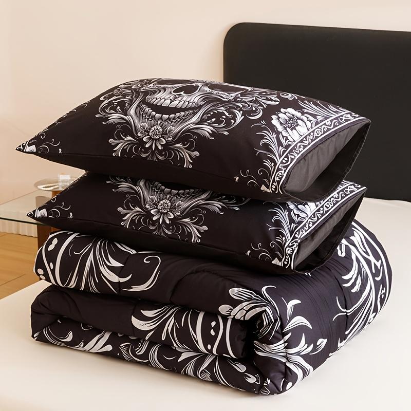 Black White Design Skull Victorian Baroque Gothic Return to The Ancients (1 Comforter +2 Pillowcases Without Pillow Core)At Home
