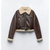 Winter Women's Street Wear Sheepskin Fur Bomber Jacket with Belt Motorcycle Thick Warm Sheepskin Overcoat Jacket