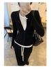 Women's Korean Style Colorblock Zip-Up Cardigan Long Sleeve T-Shirt - Autumn/Winter 2024 Slimming Top