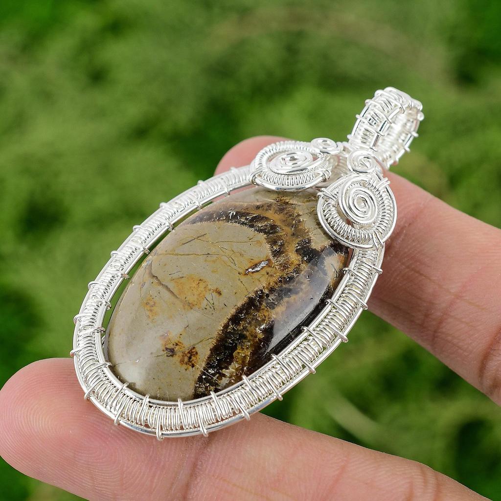 Daughters Day Deal Natural Septarian 925 Silver Wire Wrapped New Pendant Jewelry