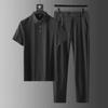 Men's Summer High Stretch Short Sleeve Suit Quick Dry Lapel Polo Shirt Plus Pants Two Piece Set