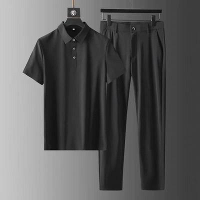 Completo Estivo da Uomo a Maniche Corte ad Alta Elasticità Asciugatura Rapida Polo con Risvolto e Pantaloni Set Due Pezzi
