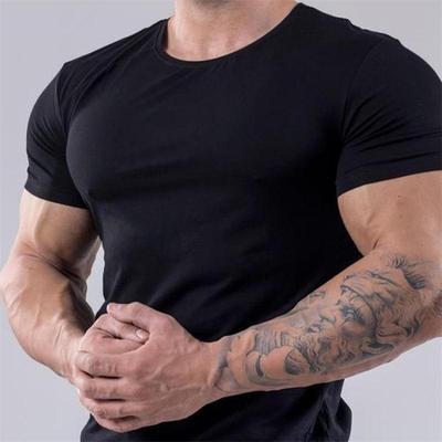 Men's Slim Fit Short Sleeve Cotton T-Shirt - Elastic, Round Neck, Breathable, Half Sleeve, Ideal for Autumn/Summer Sports & Fitness.
