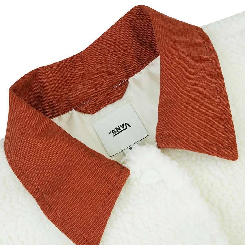Vans Color Block Patch Pocket Faux Shearling Collar Jacket Women jackets White VN0A5JNG7VJ