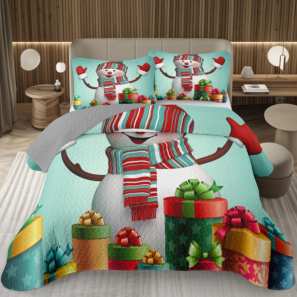 Merry Christmas Coverlet SetLovely Snowman Bedspread Twin Size for Boys Girls Dorm Room Winter Theme Cartoon Style Quilt Set
